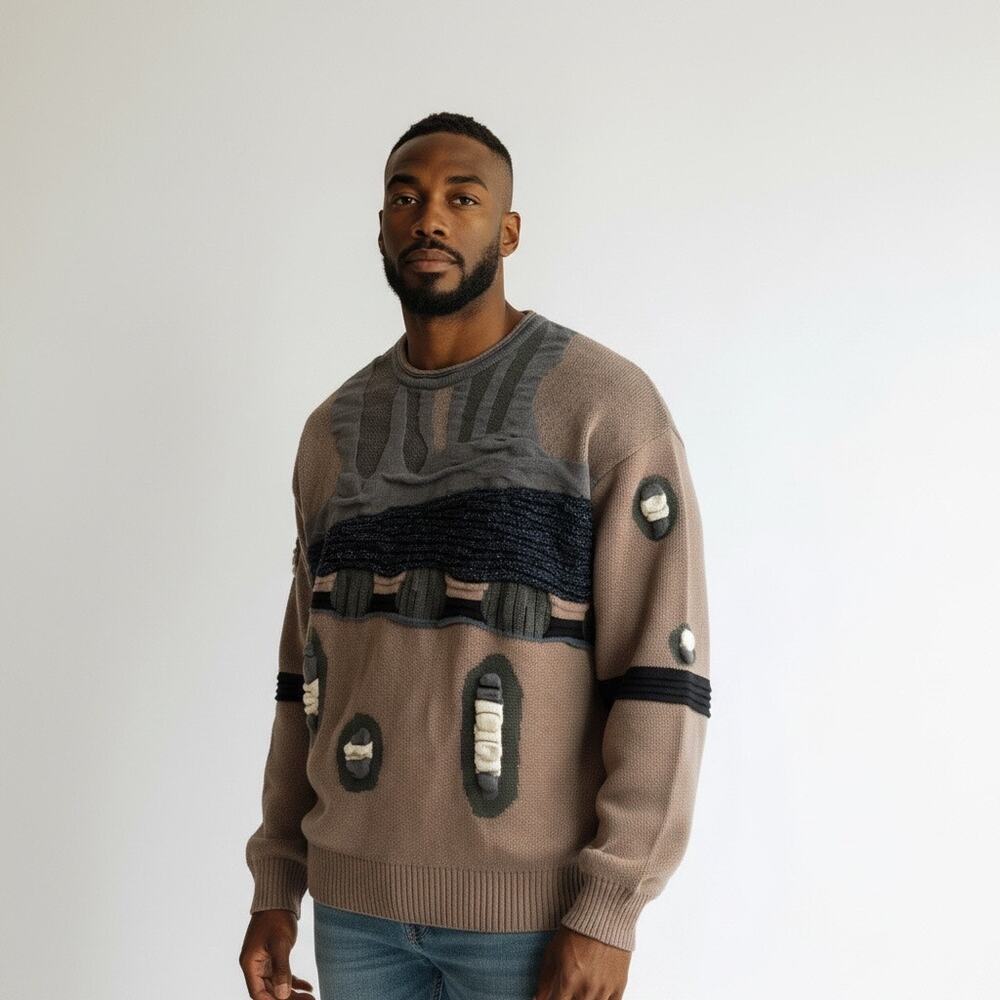 VINTAGE ABSTRACT PATTERN KNITTED PULLOVER SWEATER COOGIE STYLE A.DINER MEN SZ XL - Picture 14 of 14